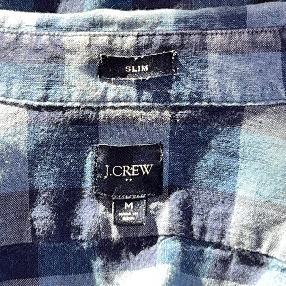 J CREW Men’s Linen Blend Button Down in Blue Plaid, Size M, Slim Fit - Picture 3 of 9